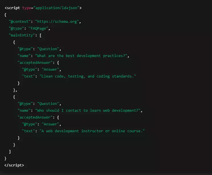 نمونه اسکیما ایجاد شده برای سوالات متداول